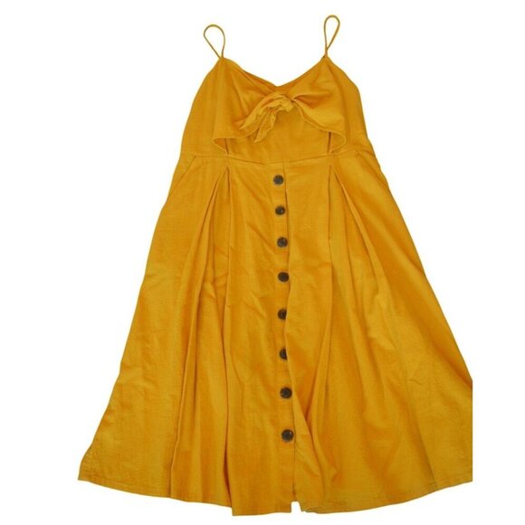 New Ana Mustard Yellow Cotton Linen Tie Front Midi Sundress Women's Size XXL - Picture 5 of 6